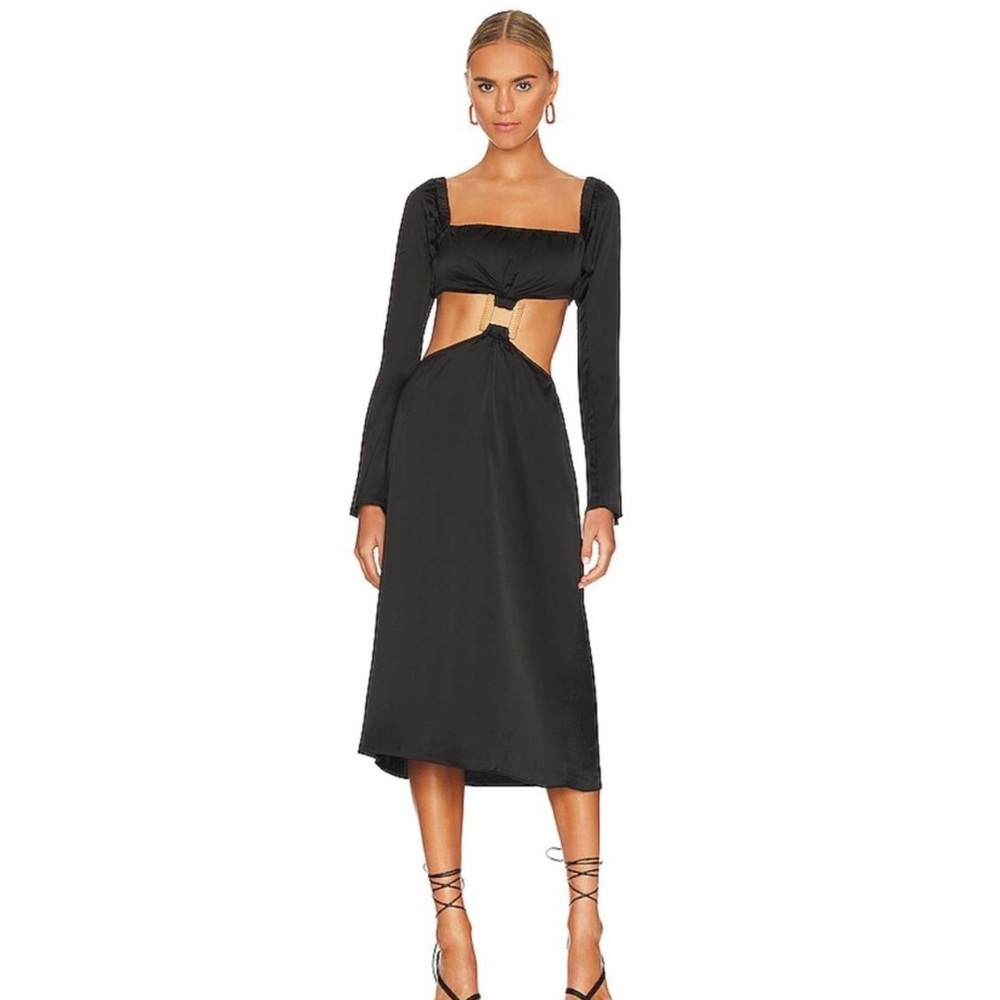 WeWoreWhat Cut Out Midi Dress in Black Satin Size M